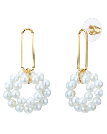 Cercei placati cu aur de 14K si decorati cu perle sintetice, Auriu