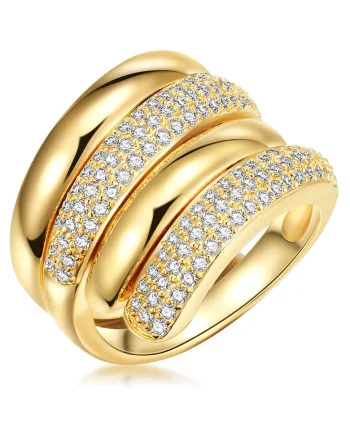 Inel placat cu aur de 14K si decorat cu cristale, Auriu