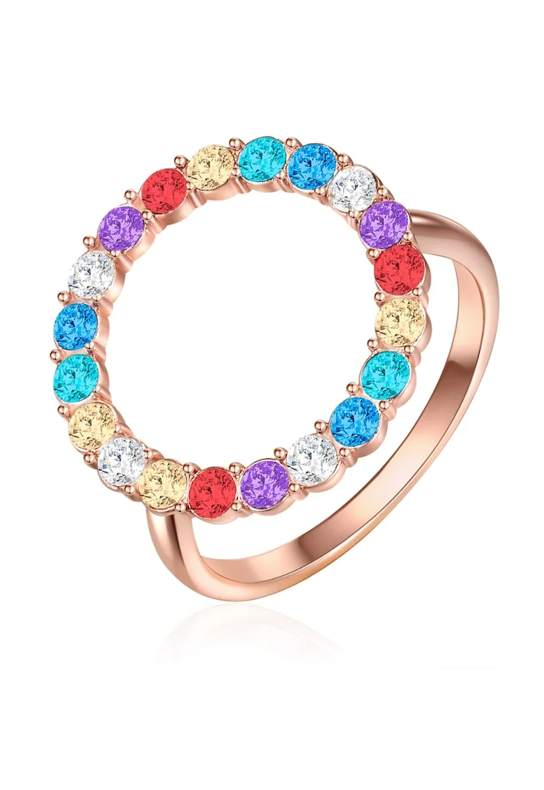 Inel placat cu aur de 14K si decorat cu cristale, Auriu rose