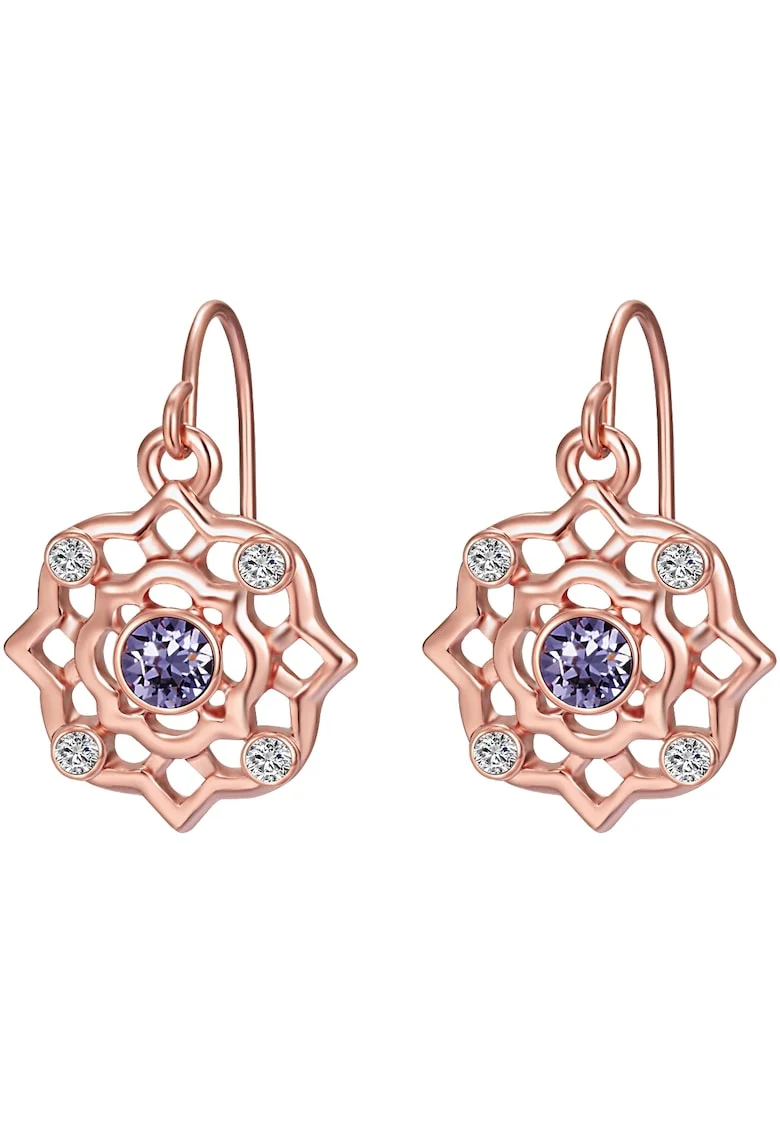 Cercei placati cu aur de 14K si decorati cu cristale europene, Auriu rose