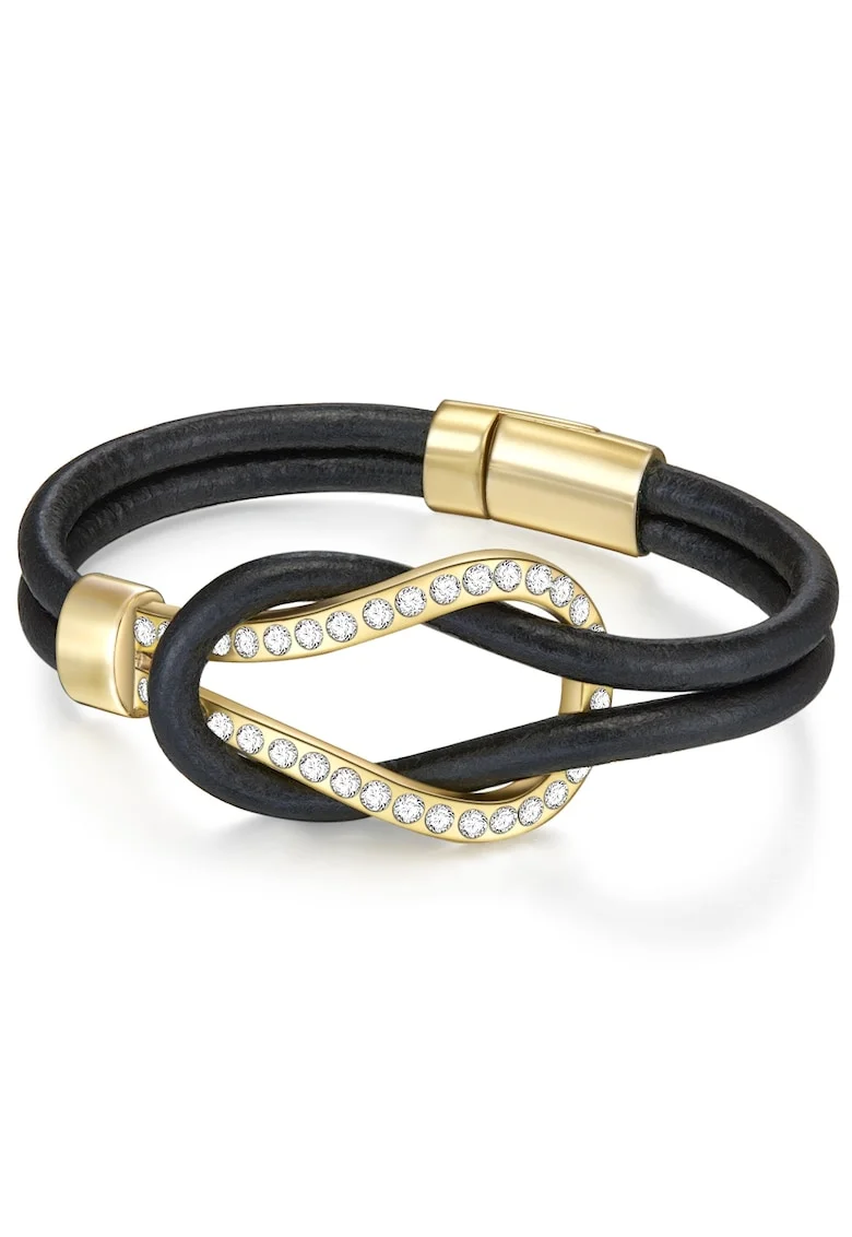 Bratara de piele cu detaliu placat cu aur de 14K, Negru