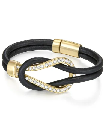 Bratara de piele cu detaliu placat cu aur de 14K, Negru