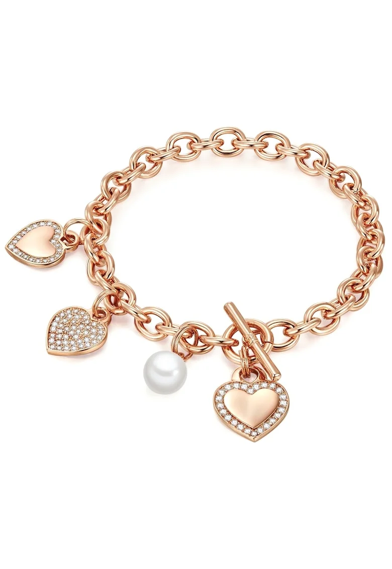 Bratara placata cu aur de 14K si decorata cu talismane 22551, Auriu rose