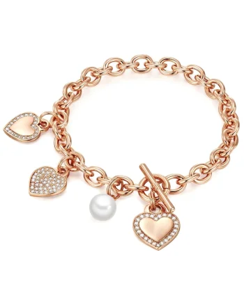 Bratara placata cu aur de 14K si decorata cu talismane 22551, Auriu rose