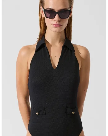 Costum de baie intreg cu decolteu in V, Negru