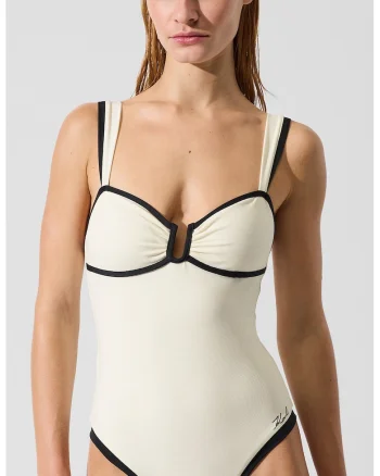 Costum de baie intreg cu segmente contrastante, Negru/Alb murdar