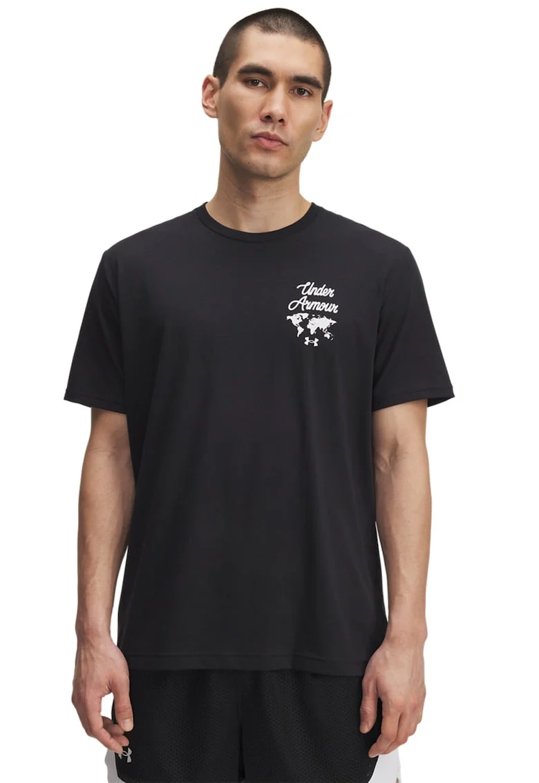 Tricou cu logo si imprimeu pe spate Sports, Negru/Alb optic