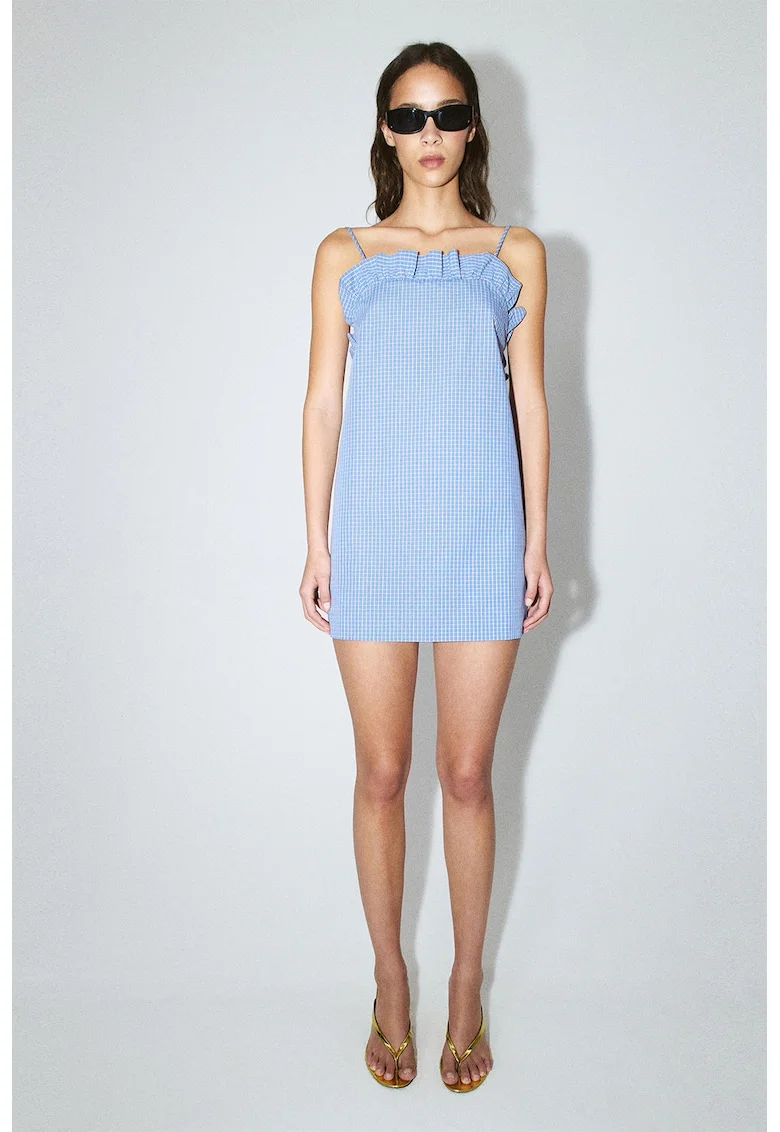 Rochie mini cu volane, Albastru pastel