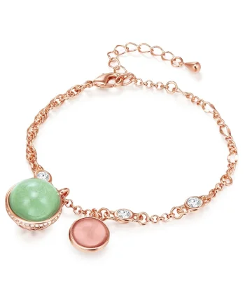 Bratara placata cu aur de 14K si decorata cu cristale europene, Auriu rose