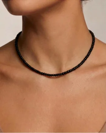 Colier cu margele negre si inchidere din Argint 925, reglabil