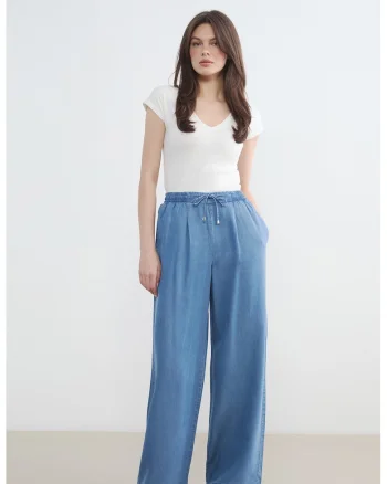 Blugi din material chambray cu croiala ampla, Albastru lavanda