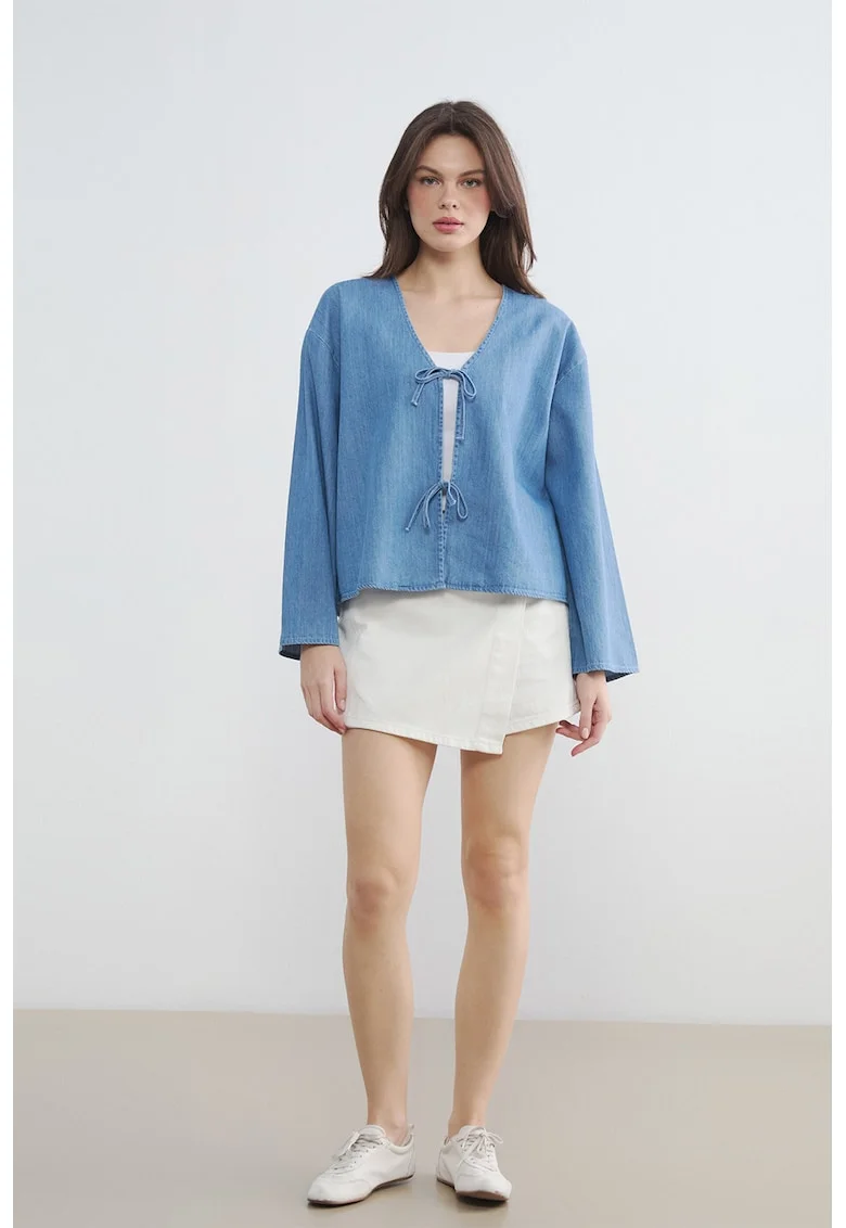 Fusta-pantalon mini din denim, Alb