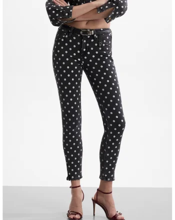 Blugi skinny crop cu model cu buline, Alb/Negru