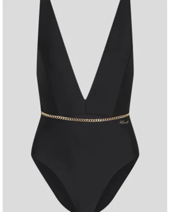 Costum de baie intreg cu decolteu adanc in V, Negru