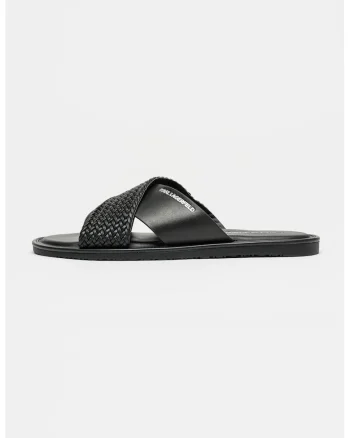 Papuci de piele cu barete incrucisate Kastor IV, Negru