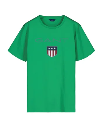 Tricou cu decolteu rotund si imprimeu logo, Verde deschis