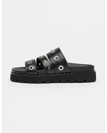 Papuci de piele cu tinte Kaia, Negru