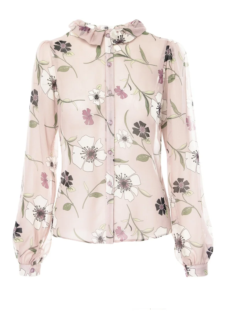 Camasa de matase cu imprimeu floral, Roz pudrat