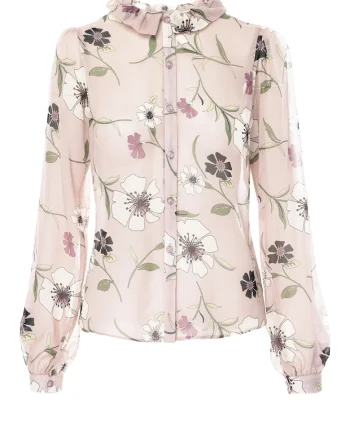 Camasa de matase cu imprimeu floral, Roz pudrat