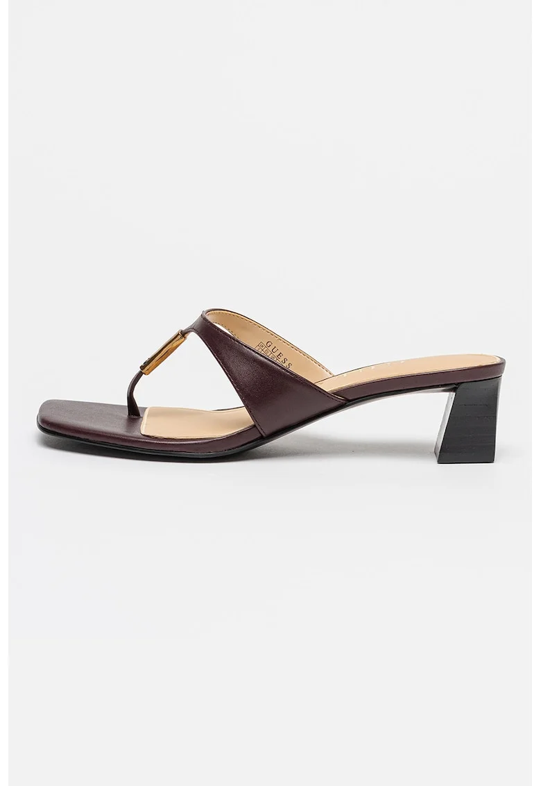 Papuci flip-flop din piele cu toc masiv, Visiniu