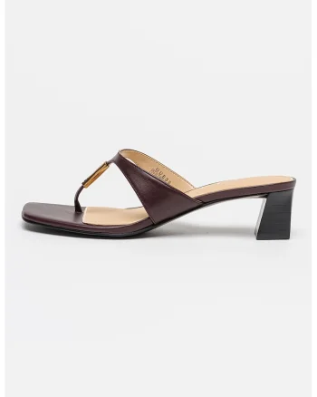 Papuci flip-flop din piele cu toc masiv, Visiniu