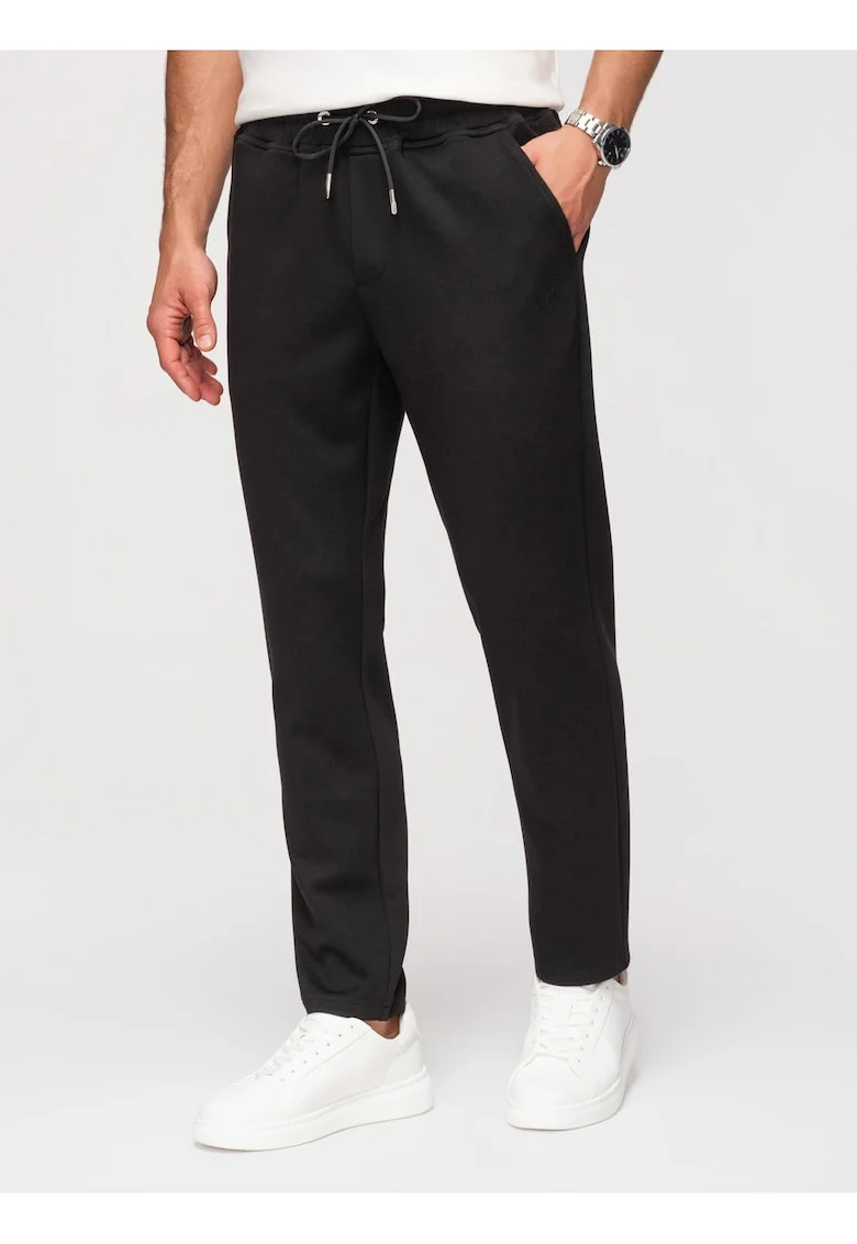 Pantaloni Regular Fit Bumbac Elastic Pantaloni Casual de Barbati, Negru
