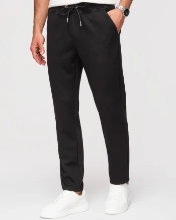 Pantaloni Regular Fit Bumbac Elastic Pantaloni Casual de Barbati, Negru