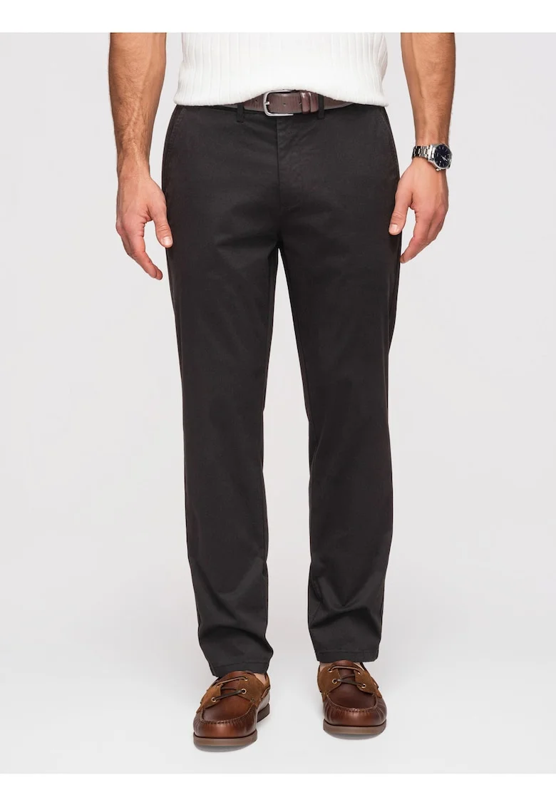 Pantaloni Chino Barbati Bumbac Elastic Croiala Regular, Negru