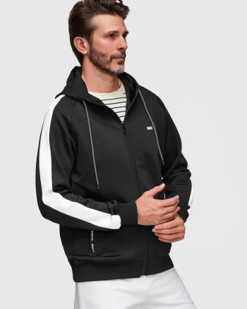 Hanorac sport cu fermoar si gluga, material elastic, croiala regular fit, Negru