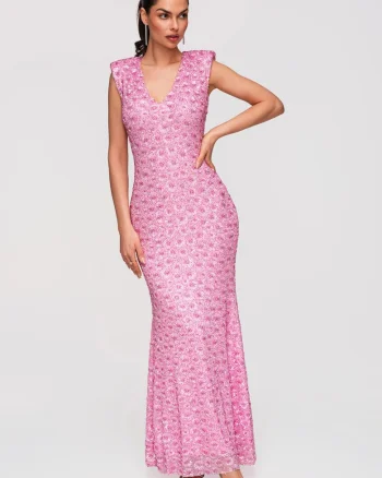 Rochie Maxi de Seara cu Paiete Elegante, Croiala Slim-Fit, Roz