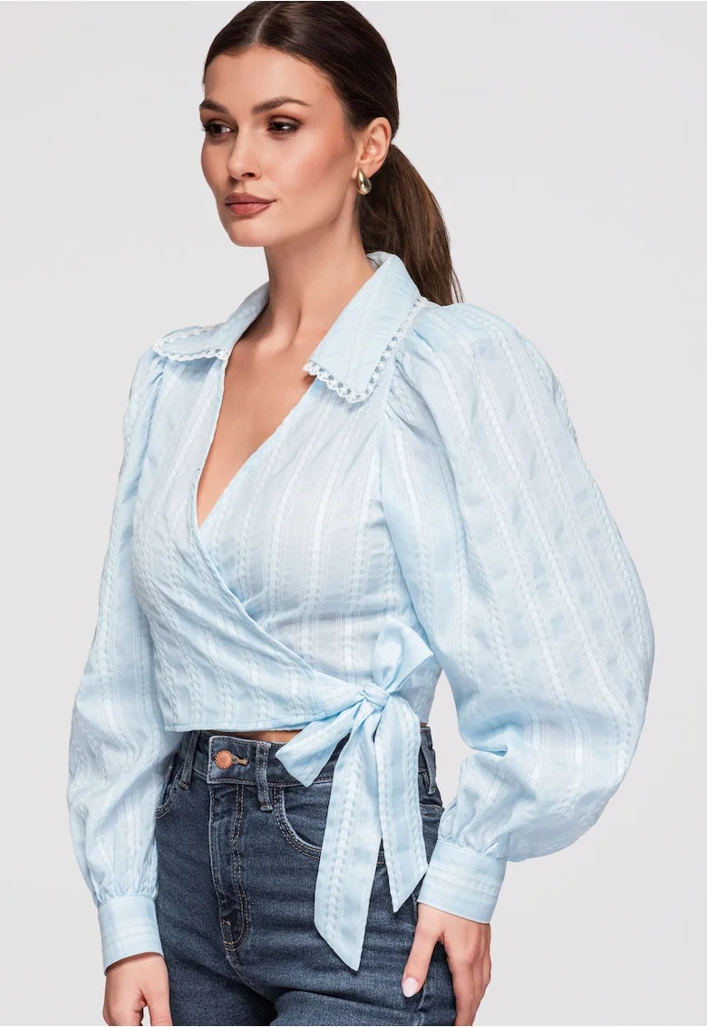 Bluza tip ie, cu maneci lungi, structura verticala, croiala moderna, Albastru