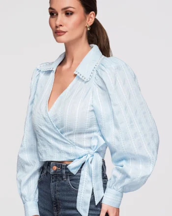 Bluza tip ie, cu maneci lungi, structura verticala, croiala moderna, Albastru