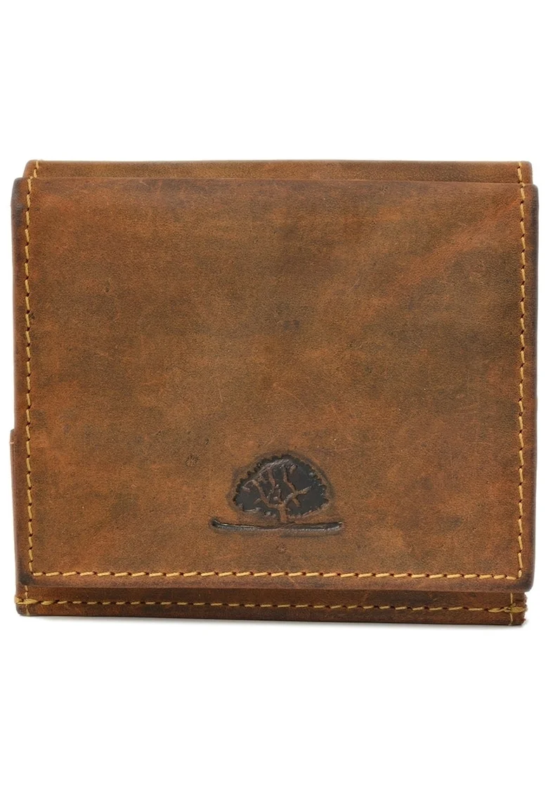 Portofel unisex piele naturala maro antichizat 10 x 9 cm, Wiener Schachtel Vintage,