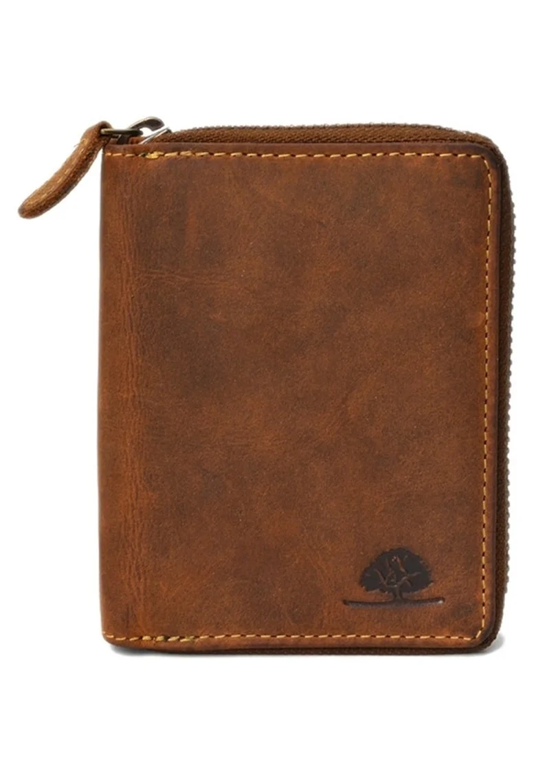 Portofel unisex piele naturala maro antichizat 10 x 13 cm, Vintage,