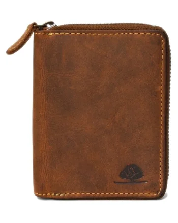 Portofel unisex piele naturala maro antichizat 10 x 13 cm, Vintage,
