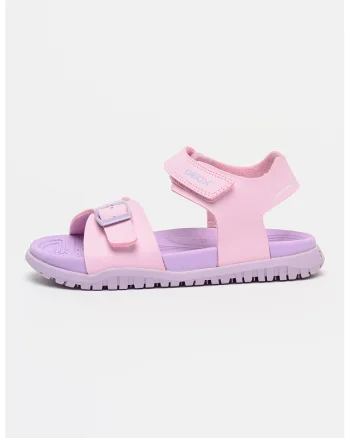 Sandale de piele ecologica cu velcro, Lila/Roz