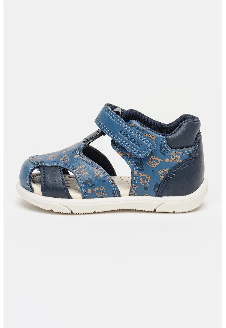Sandale fisherman cu velcro si imprimeu, Bleumarin