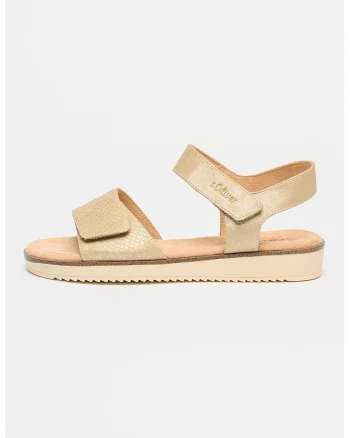 Sandale din piele ecologica cu velcro, Bej sampanie