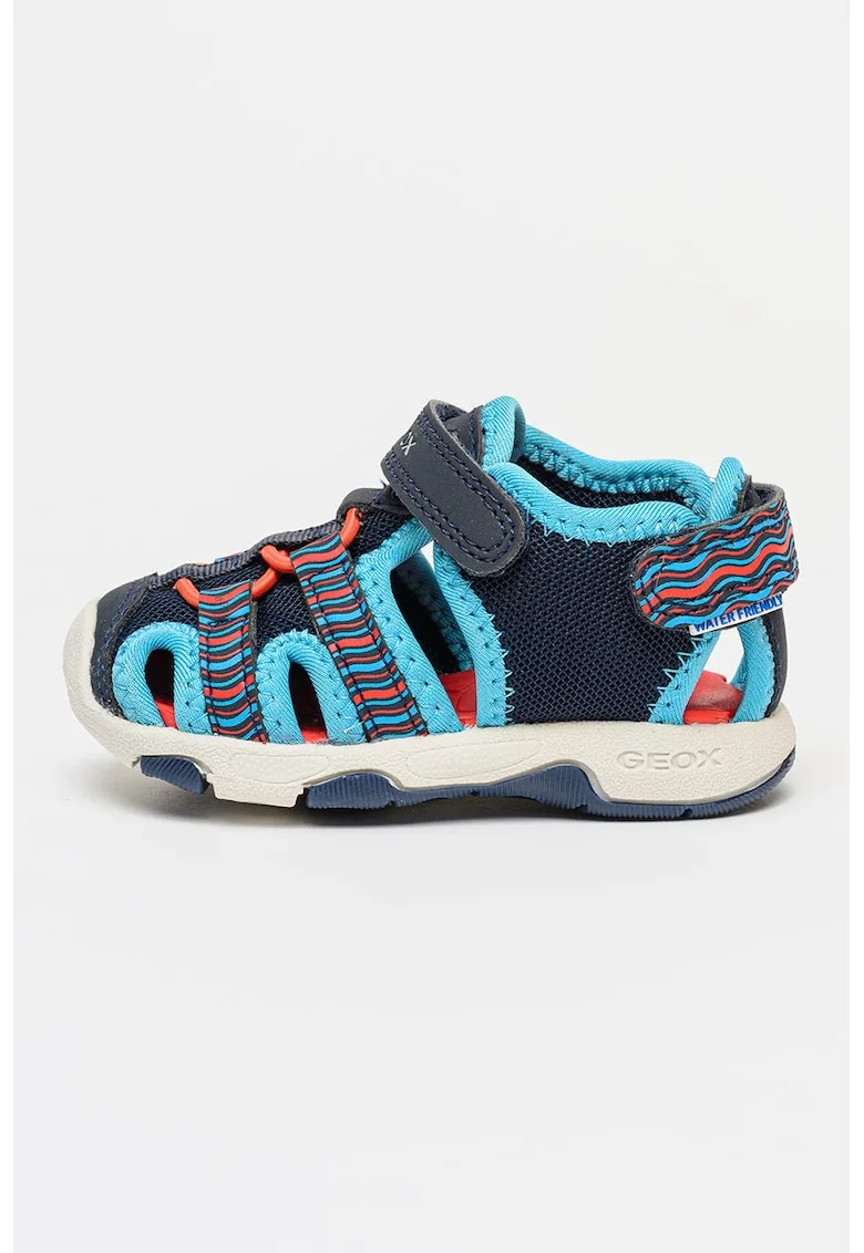 Sandale cu varf rotund si velcro, Albastru azur/Bleumarin