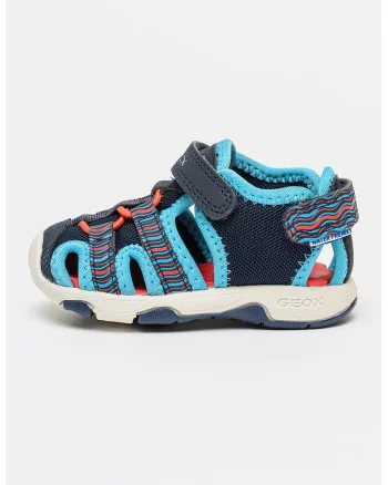 Sandale cu varf rotund si velcro, Albastru azur/Bleumarin