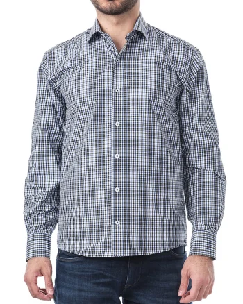 Camasa regular fit din bumbac cu model in carouri, Alb/Kaki/Bleumarin