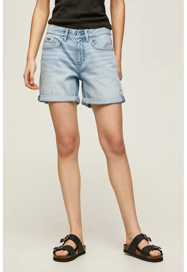 Pantaloni scurti de denim cu aspect decolorat Mable, Albastru deschis