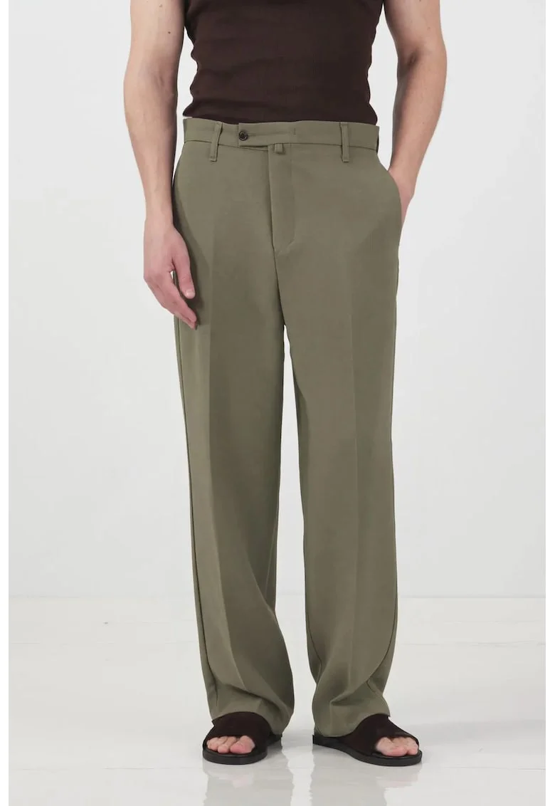 Pantaloni barbati,  croiala dreapta, talie medie, Kaki, poliester