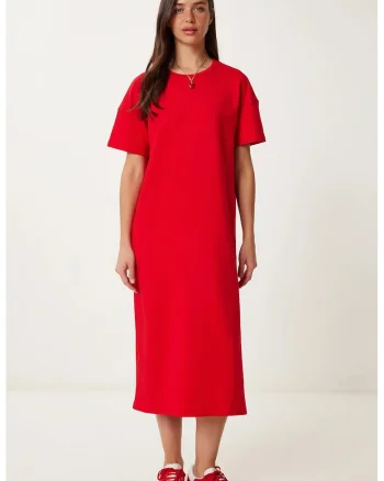 Rochie midi, Happiness Istanbul, bumbac, Rosu