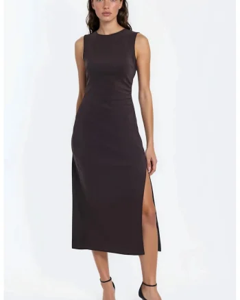 Rochie Midi,  Femei, Maro castaniu, 71% bumbac, fara maneci