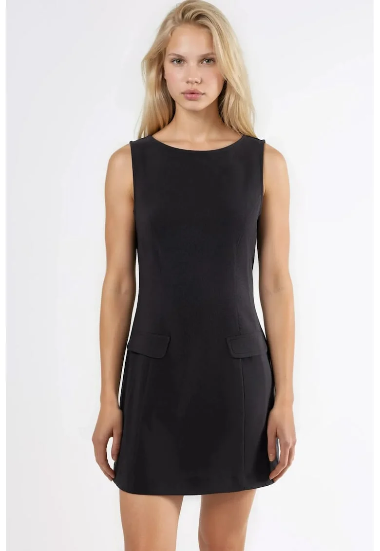 Rochie mini  cu buzunare, negru, bumbac/poliester/elastan