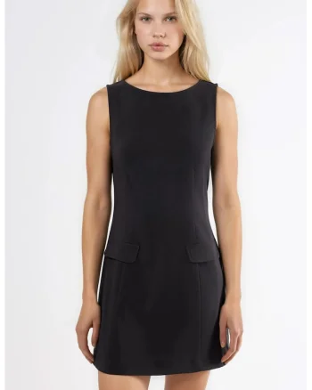 Rochie mini  cu buzunare, negru, bumbac/poliester/elastan