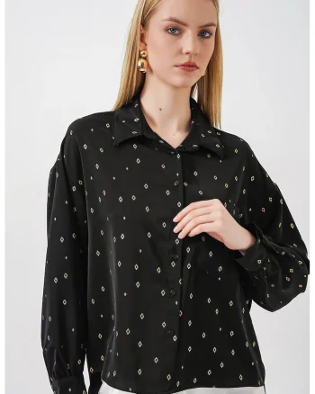 Camasi dama,  camasa supradimensionata cu maneca lunga, negru, 100% poliester
