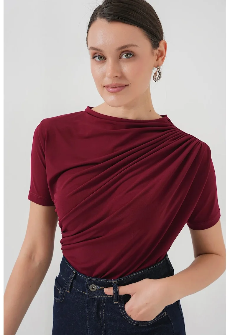 Bluza dama,  Guler rotund, Bordeaux