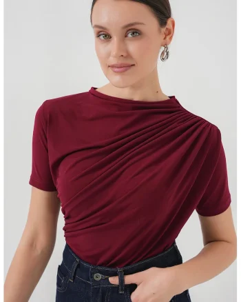 Bluza dama,  Guler rotund, Bordeaux